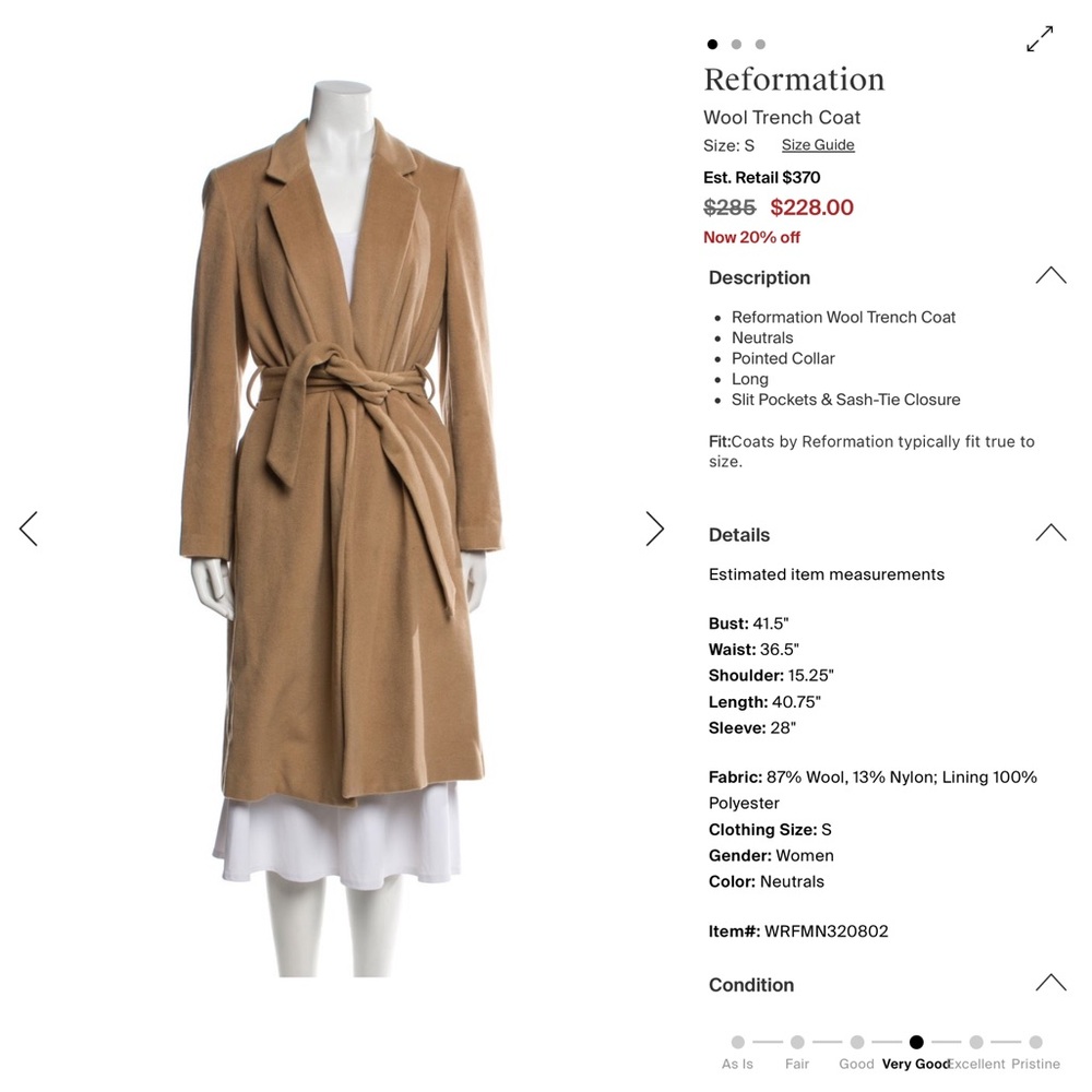 Reformation Light Camel Wool Coat